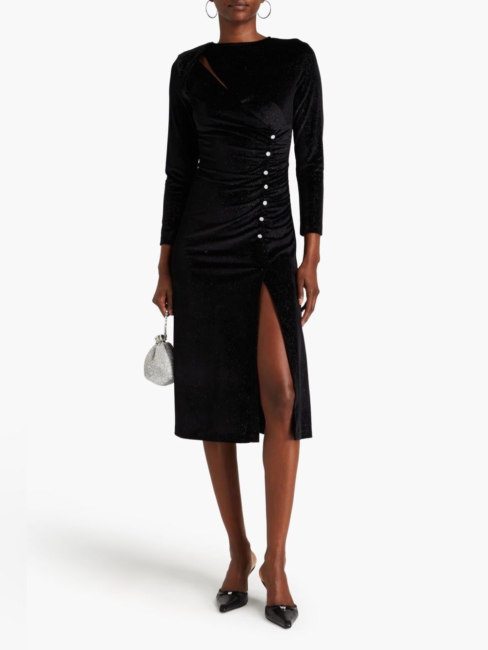 Sandro Black Sparkly Velour Vaness Midi Dress 8